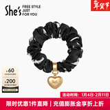 She's茜子发饰心形发圈大肠圈头花头绳马尾皮筋绑头发绳头饰新年礼物女 印花黑G1（配件升级款）