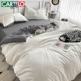 卡帝乐鳄鱼（CARTELO）悦柔水洗棉四件套120g加厚磨毛耐用纯色轻绣床单被套床上三套件 双拼-奶油椰子灰 0.9-1.2床适用/被套1.5*2.0m