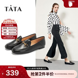 他她（TATA）方头乐福鞋女休闲平底一脚蹬小皮鞋女单鞋春秋款FLC22AM4 黑色 35