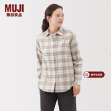 MUJI 女式 法兰绒 衬衫领 长袖衬衫衬衣内搭上衣纯棉冬季女装格子 米白色格纹 XL （165/92A）