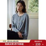 独束大码女装学院风撞色假两件针织衫女春装新款经典圆领学院风 城堡灰 2XL (尺码：4)