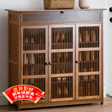 安尔雅新中式鞋柜门口简易鞋架家用收纳透气大容量多层玄关柜 三门带抽