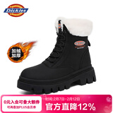Dickies女士雪地靴女靴加绒马丁靴加厚保暖棉靴高帮休闲靴子 黑色 38 