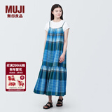 MUJI女式马德拉斯格纹吊带连衣裙女装裙子格子裙纯棉全棉长裙BC2IIA4S 蓝色格纹 M 160/84A