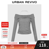 UR2026春季新款女装休闲格雷系挂脖褶皱长袖T恤UWJ450173 冷灰 M