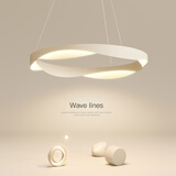 止简创意艺术主卧室灯简约现代led吸顶灯客厅灯餐厅2026新款房间灯具 艺术吊灯-单层圆环-50CM-三色调光-白框