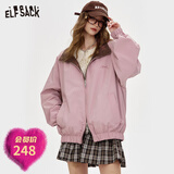 妖精的口袋【双面穿】重工蕾丝刺绣外套女2025秋季新款可露丽夹克 蝴蝶结焦糖色拼皮粉色 S