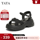他她（TATA）凉鞋女鞋2025秋季新款休闲厚底法式气质时装凉鞋女 黑色 37