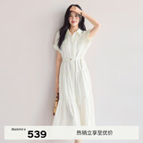 伊芙丽（eifini）蒋欣代言醋酸腰带收腰蛋糕A摆通勤衬衫式连衣裙女2026新款 米白 S 80-105斤
