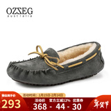 OZZEG澳洲豆豆鞋女冬季加绒保暖真皮棉鞋羊皮毛一体毛毛厚底防滑孕妇鞋 灰色 39
