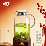 青苹果耐热玻璃水壶1.95升 围炉煮茶茶水分离冷水壶 大容量凉水壶 