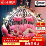 乐系（LEXI） 吊椅双人鸟巢秋千吊篮家用室内阳台吊兰户外吊床藤椅摇篮椅躺椅 双人白色细藤特大号 静音款