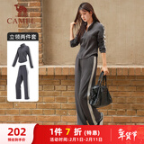 骆驼（CAMEL）立领健身女装撞色修身两件套运动服 Y24CAWL6620 墨灰 XXL