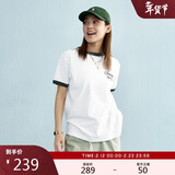 Champion冠军情侣短袖新款撞色拼接夏季T恤休闲纯棉潮牌 白色 M