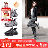 骆驼（CAMEL）银月户外复古老爹鞋厚底休闲鞋 L24A283742R 黑/银(加绒) 36