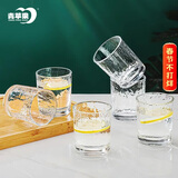 青苹果耐热玻璃水杯咖啡杯220ml6只 家用冰川锤纹茶杯洋酒杯啤酒杯