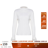 两三事梵高文艺 青衫 蕾丝拼接半高领打底衫女春季复古修身内搭针织衫 白色 均码 F