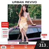 UR【钟楚曦同款】2025夏季新款女装印花挂脖吊带连衣裙UWG750078 浅黄印花 M