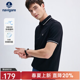 Navigare意大利小帆船男士POLO衫夏季凉感短袖体恤衫抗菌休闲翻领T恤男 暗夜黑 L