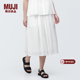 MUJI女式强捻抽褶裙长半身裙纱裙薄荷曼波风纯棉全棉裙子女装半裙 白色 M 160/66A