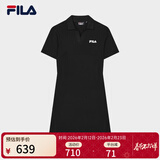 斐乐 斐乐官方女子针织连衣裙时尚修身POLO领短袖裙子 正黑色-BK M (165) 84A