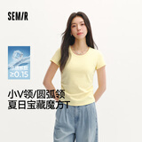 森马（Semir）短袖t恤女短款修身圆领内搭26夏凉感收腰V领上衣辣妹109326100003