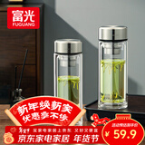 富光玻璃杯双层带茶隔大容量水杯 高档商务泡茶杯 高硼硅杯子500ml