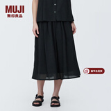 MUJI女式强捻抽褶裙长半身裙纱裙薄荷曼波风纯棉全棉裙子女装半裙 黑色 L 165/70A