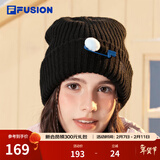 FILA FUSION斐乐潮牌情侣款男士女士针织帽冬季新品休闲帽毛线帽 深黑-BK XS