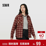 森马（Semir）长袖衬衫女春季中长款oversize翻领落肩格纹女生衬衣101125105007