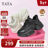 他她TATA泡泡奶油白色老爹鞋女增高休闲鞋厚底 AM5黑色（绒） 37