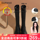 达芙妮官方靴子女长筒靴女骑士靴2026年厚底显瘦马丁靴女秋冬款高筒女靴 黑色加绒【薄绒款】 37