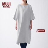MUJI MUJI 女式 法国亚麻水洗 七分袖连衣裙 412688 BCL06C1S 灰色 L