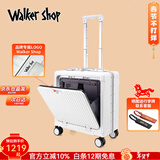 Walker Shop轻奢品牌登机箱铝框拉杆箱小型轻便商务旅行箱前置开口行李箱子 白色 18英寸 【横版登机箱】