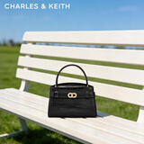 CHARLES&KEITH鳄鱼纹凯莉包手提斜挎婚包包女包生日情人节礼物CK2-50270880-1 Black黑色 S