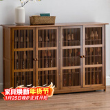 安尔雅新中式鞋柜门口简易鞋架家用收纳透气大容量多层玄关柜 四门款