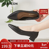 意尔康女鞋粗跟时装鞋浅口套脚高跟鞋工作女单鞋春秋 26904W黑色37