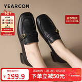 意尔康女鞋中粗跟方头乐福鞋复古英伦风通勤单鞋女 13380W黑色 39
