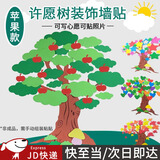 东之天地 许愿树墙贴班级文化墙黑板报布置道具幼儿园教室墙面装饰照片墙 苹果许愿树墙贴1套【32片素材】