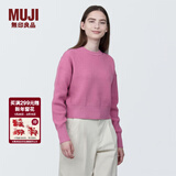 MUJI女式 棱纹编织 圆领短款针织衫 长袖女款 女装 薄款毛衣 粉红色 M (160/84A)