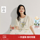 茵曼（INMAN）【商场同款】纯棉印花T恤2026夏季女装新款宽松百搭短袖上衣 古杏色 XL