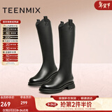 天美意靴子女商场同款时装靴休闲女高筒靴女鞋 黑色 37