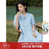 茵曼（INMAN）2026夏女新款田园娃娃裙切尔西领泡泡袖A字连衣裙 浅水蓝 -18525990 M