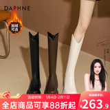 达芙妮厚底V口长筒靴女2025秋冬爆款女靴高筒靴显瘦百搭增高骑士靴子女 黑色【加绒款】 36