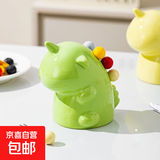 独角兽水果轻奢陶瓷餐具套装家用可爱高级不锈钢收纳安全水果叉子 陶瓷马卡龙果绿独角兽+6叉