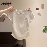 MJ STYLE圆领正肩短袖T恤女2026夏收腰显瘦设计感小个子修身短款半袖上衣