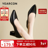 意尔康女鞋粗跟时装鞋浅口套脚高跟鞋工作女单鞋春秋 26906W黑色35