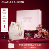 CHARLES&KEITH绗缝菱格链条水桶包双肩包包女包女友生日新年礼物CK2-10701506 Beige米色 M