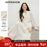 红袖甜美垂感连衣裙2025春季新款女装波西米亚风收腰木耳边领雪纺长裙 本白3001 XL