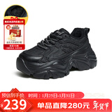 骆驼（CAMEL）老爹鞋女网布皮面拼接双系带厚底休闲鞋 L24S283079R 黑色绒里 36